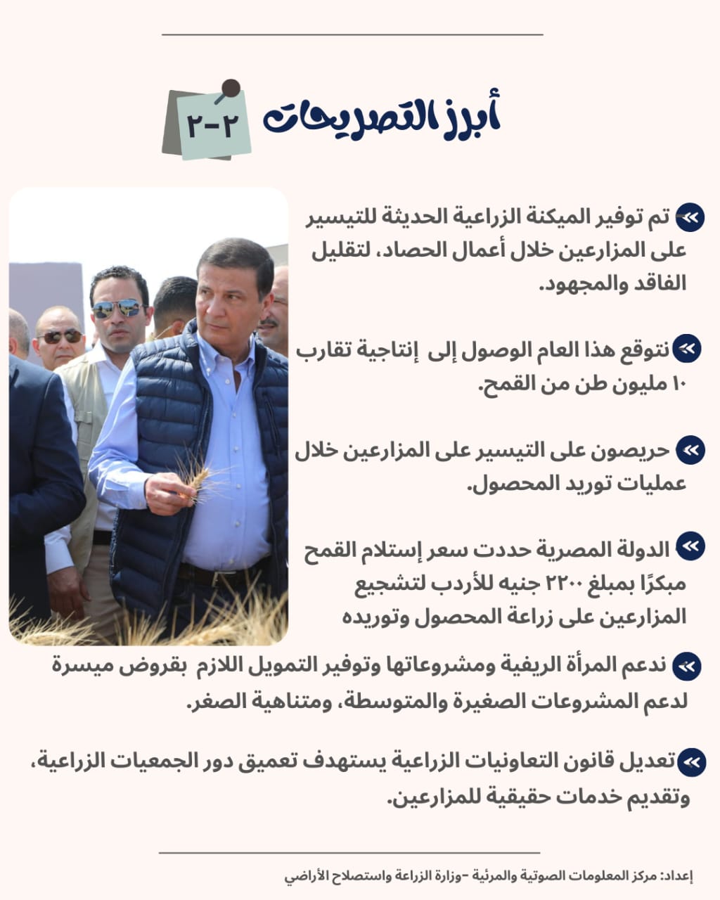 أبرز تصريحات وزير الزراعة