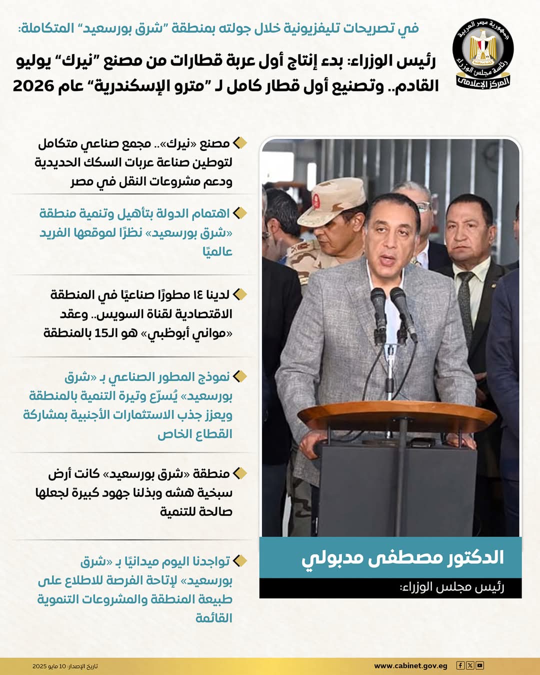 أبرز تصريحات مدبولي خلال جولته بمنطقة "شرق بورسعيد"