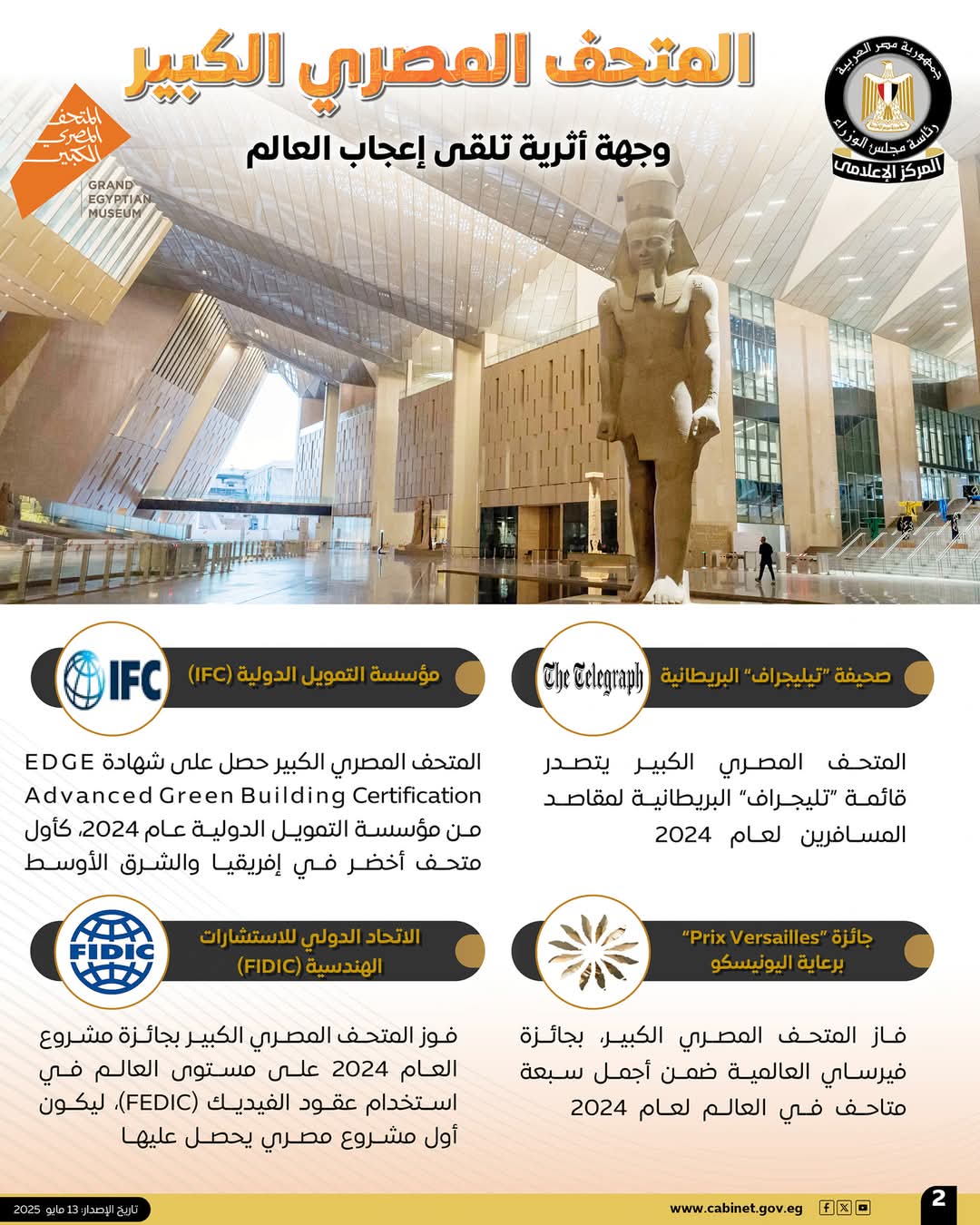 المتحف المصري الكبير يحظى بإشادات دولية واسعة