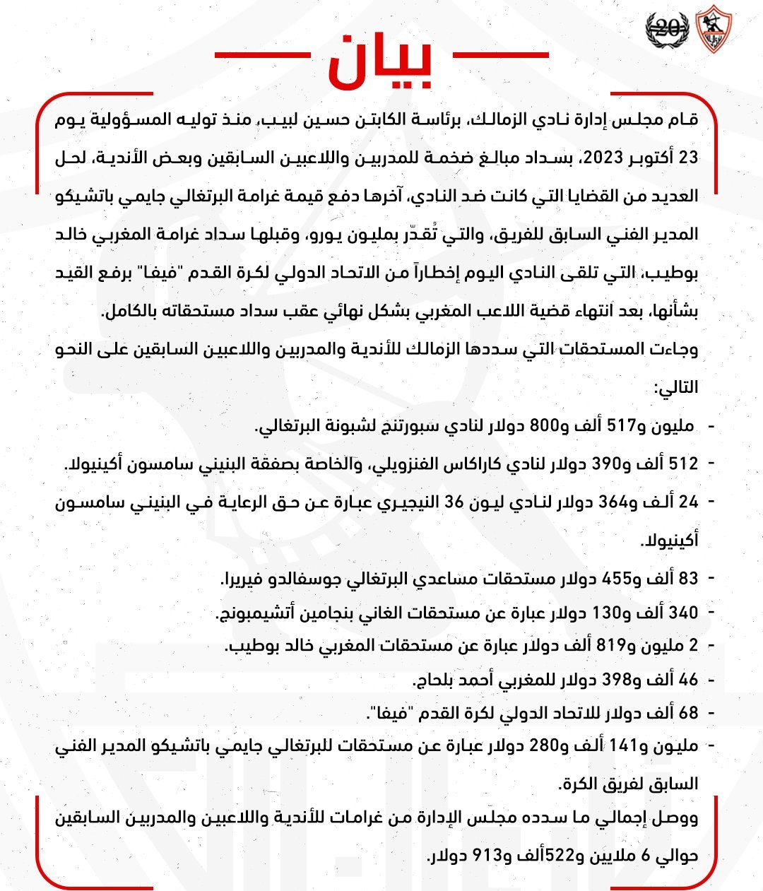 حل أزمة إيقاف القيد لنادي الزمالك