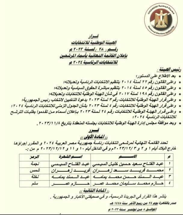 الهيئة الوطنية للانتخابات الانتخابات الرئاسية