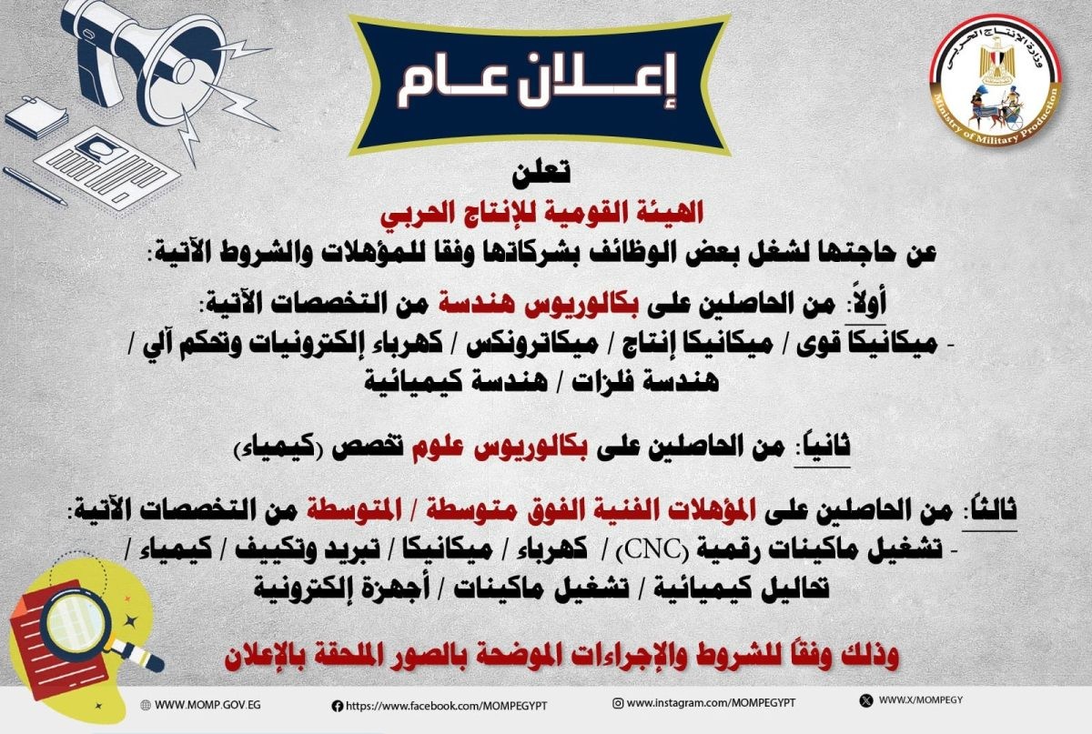 وظائف الإنتاج الحربي 2024