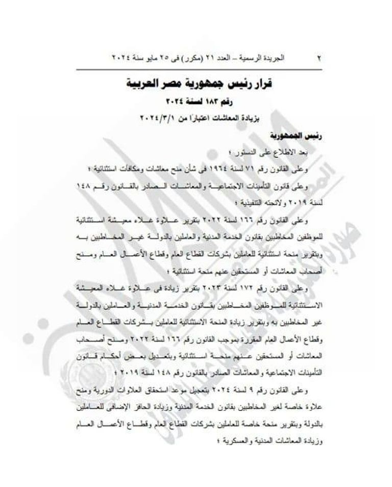 زيادة المعاشات 2024