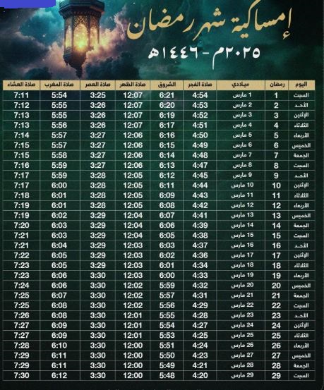 إمساكية رمضان 2025