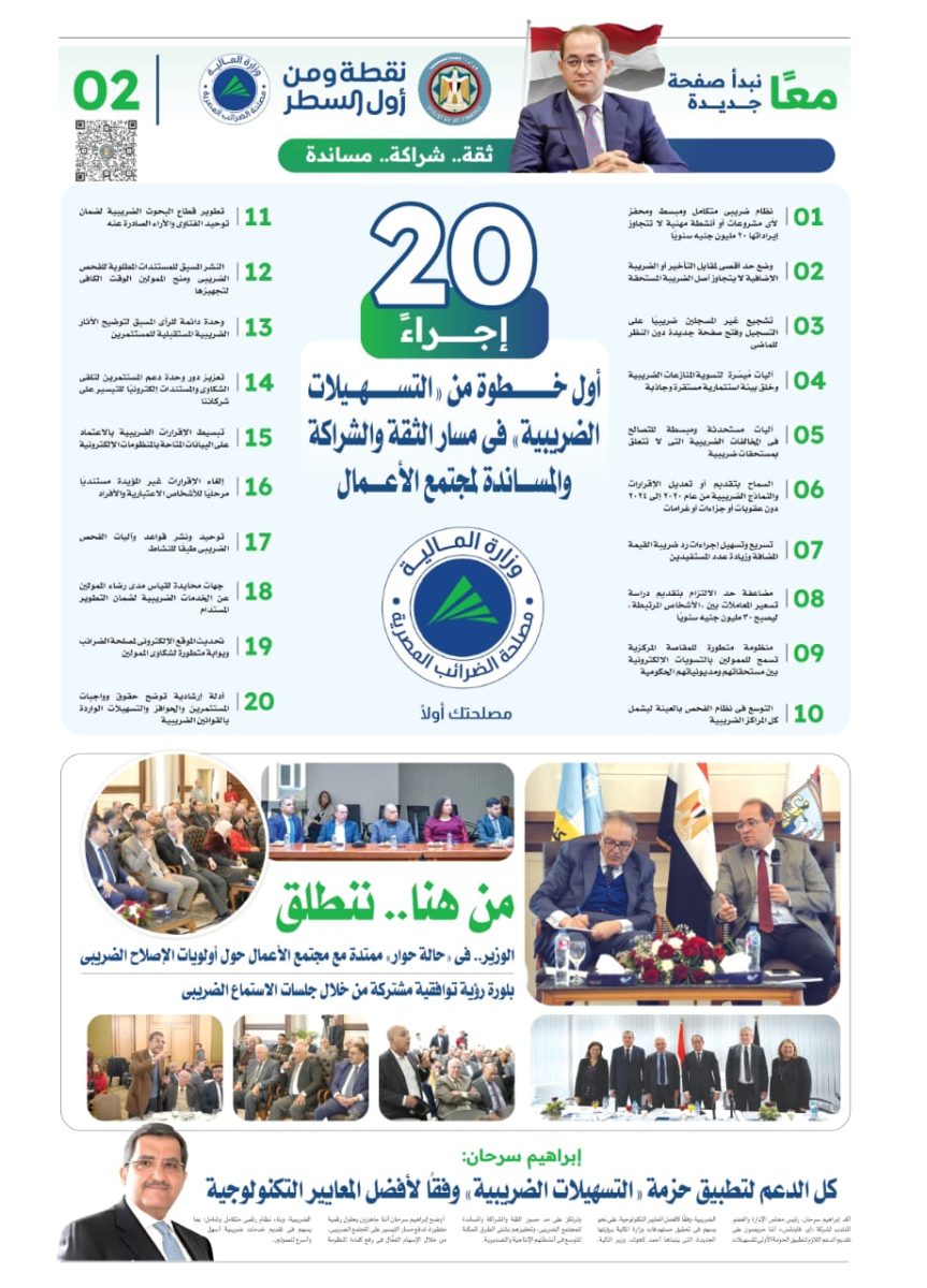 20 إجراءً لبدء تطبيق التسهيلات الضريبية وتحفيز مجتمع الأعمال