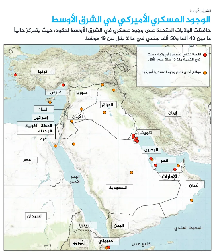 ما أماكن القواعد الأمريكية في الشرق الأوسط؟
