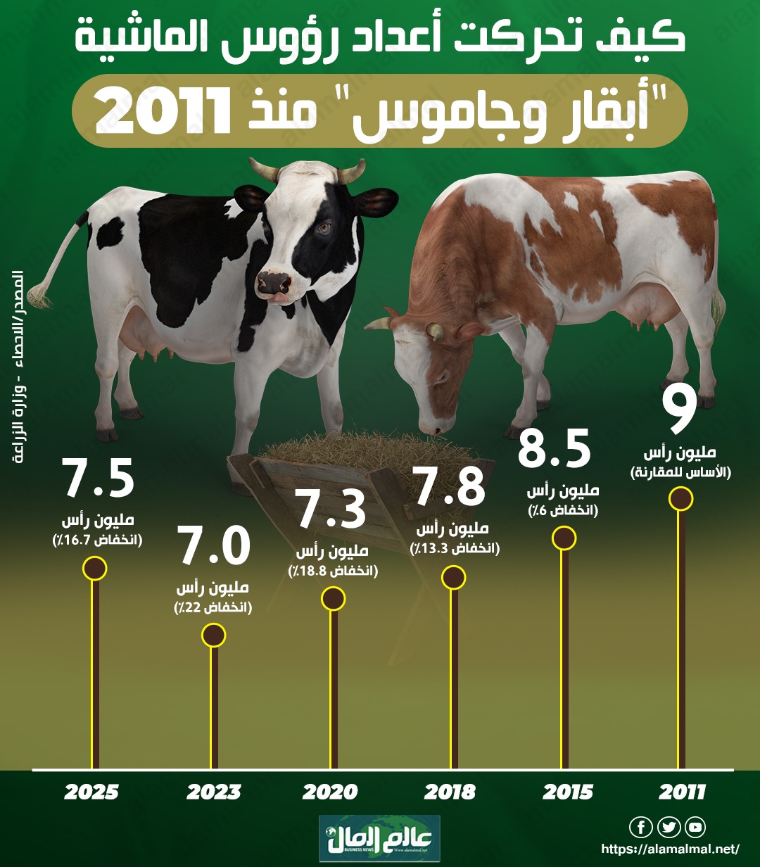 كيف تحركت أعداد رؤوس الماشية منذ 2011